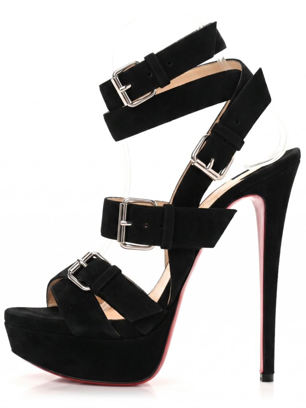 NEW Christian Louboutin Toutenkaboucle 150 Black Suede Strappy Sandals 38